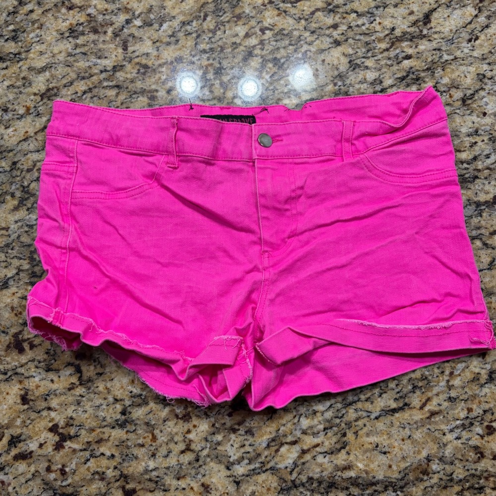 Urban Grove Neon Pink Denim Shorts Frayed Hem Hot Pink Size 13/14
